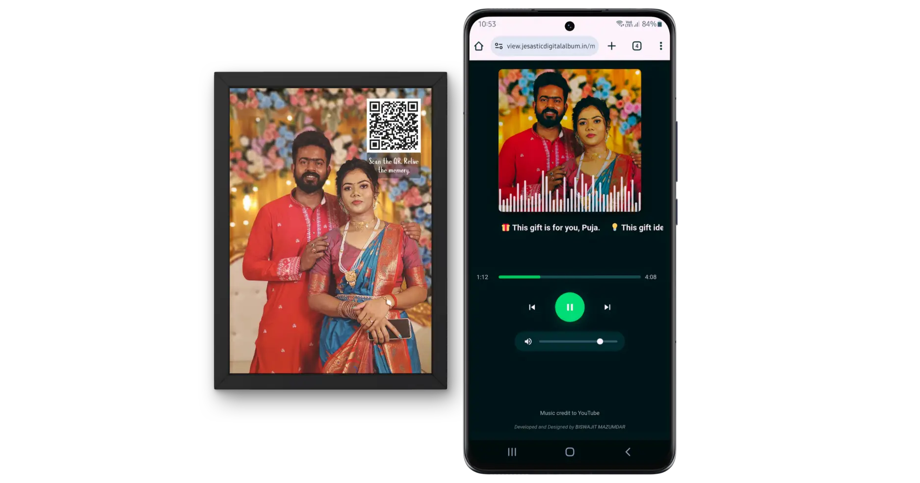 Musical Photo Frame with smartphone displaying music player